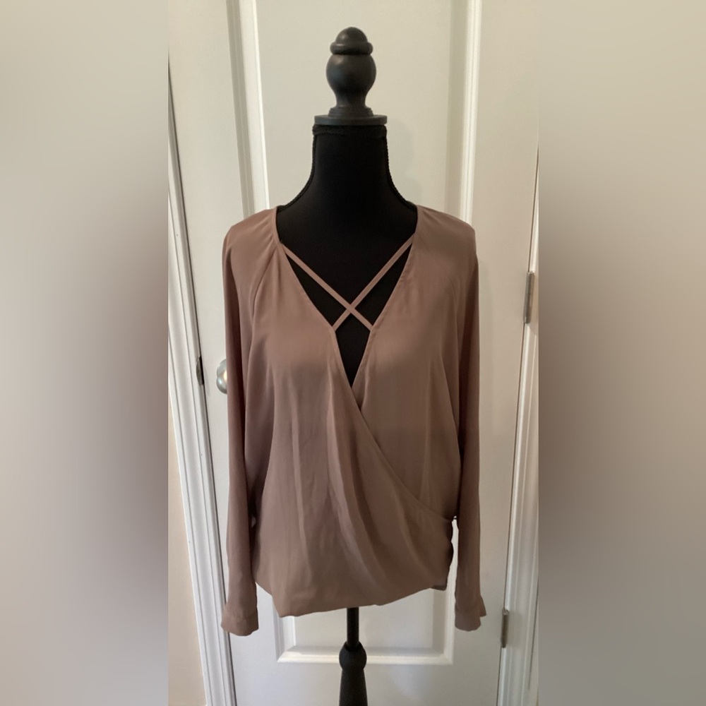 Worthington Beige Blouse with Crisscross Design